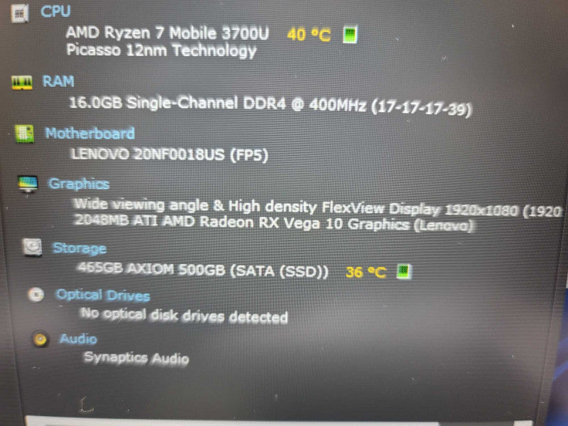 Lenovo E595 AMD Ryzen 7 3700U, 16GB DDR4, 2GB ATI Radeon RX Vega 10, 500GB SD
