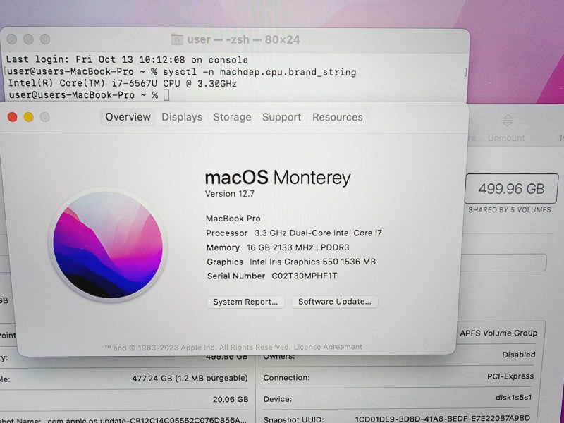Apple Macbook Pro 2016 13\\" Core i7-6567U @ 3.3GHz 16GB DDR3 500GB SSD (