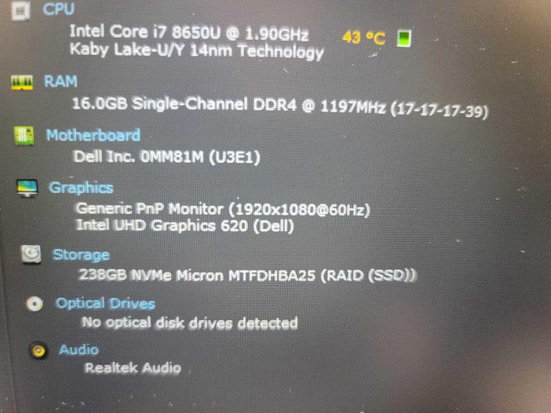 Dell Latitude 5590 i7-8650u, 16GB DDR4, 256GB m.2