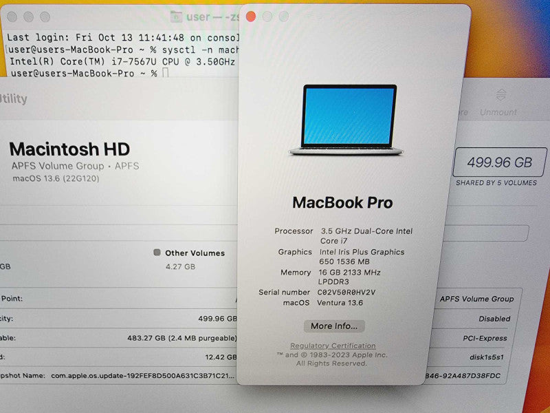 Apple Macbook Pro 2017 13\\" Core i7-7567U @ 3.5GHz 16GB DDR3 500GB SSD (