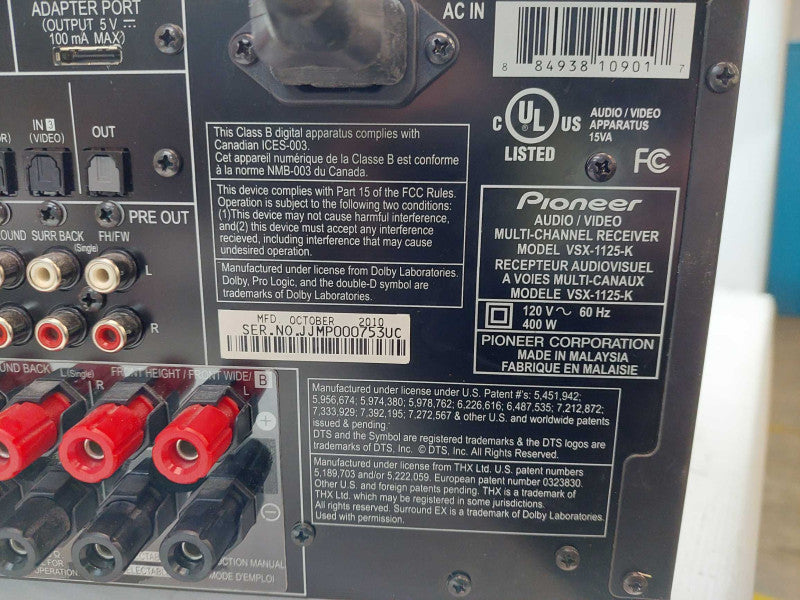 Pioneer AV Multi-Channel Reciever Model: VSX-1125-K
