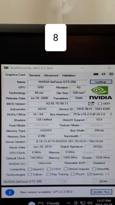 Asus NVIDIA GEFORCE GTS 250 &