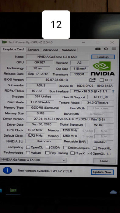 Asus NVIDIA GEFORCE GTX 650 Graphics Card &