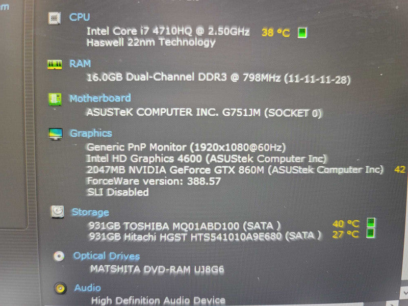 ASUS ROG GL751J i7-4710HQ, 16GB DDR4, 2GB GeForce GTX 860M, 1TB HDD x2