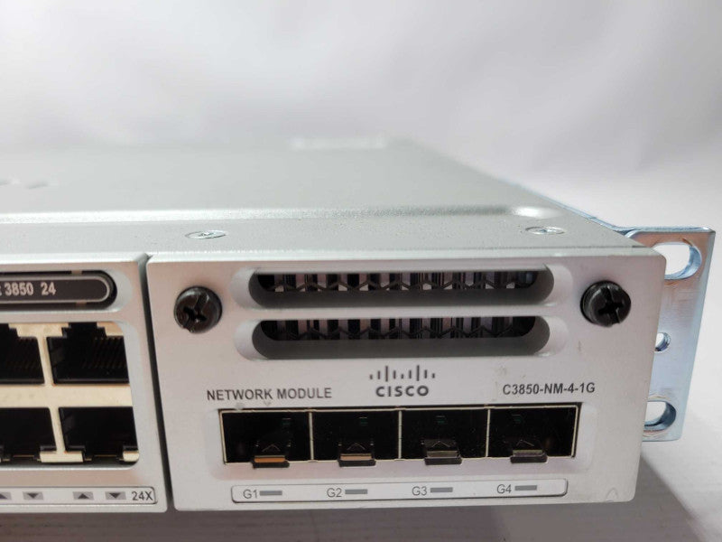 Cisco WS-C3850-24T-S 24-Port Gigabit Switch, C3850-NM-4-1G, 2x PSU, IPSERVICE _