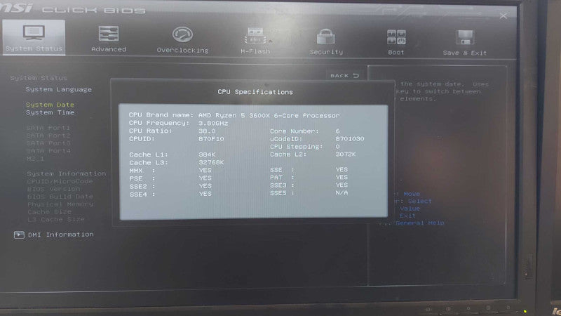 CPU/Motherboard Combo Ryzen 5 3600X 3.80ghz / MSI B350M Mortar / READ #