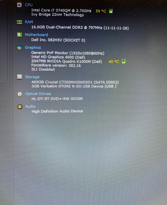 DELL PRECISION M4700 Workstation i7-3740QM QUADRO K1000M 2GB 16GB RAM 500SSD