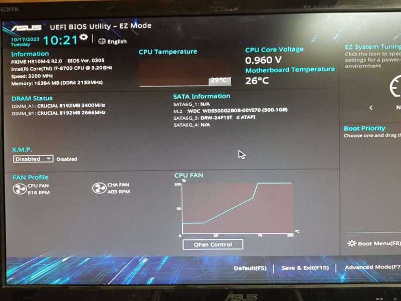 Custom PC PRIME H310M-E R2.0 i7- 8700 CPU @ 3.20GHZ 16GB DDR4 Ram (NO HDD)