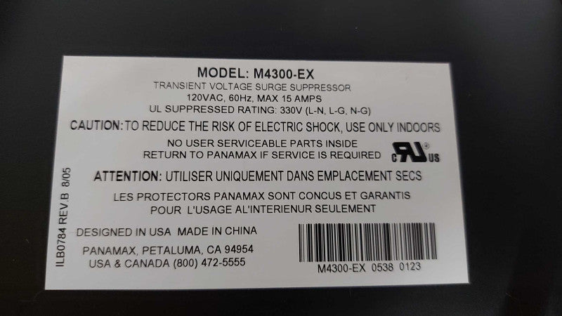 Panamax M4300-EX Transient Voltage Surge Suppressor 120VAC 15A 60Hz #