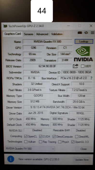 Nvidia Quadro FX 580 512MB GDDR3 PCI-E x16 Video Graphics Card DVI DPort Q&