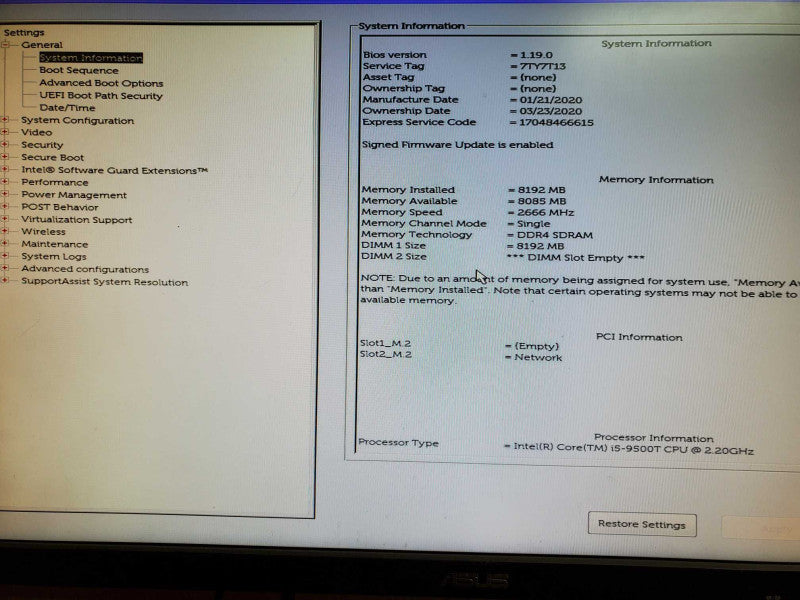 Dell OptiPlex 3070 USFF i5-9500T 8GB DDR4 NO HDD @