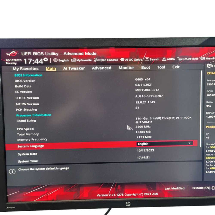 ROG Strix X590-E Gaming WiFi Intel Core i9-11900K CPU 16GB CORSAIR 3000MHz  -