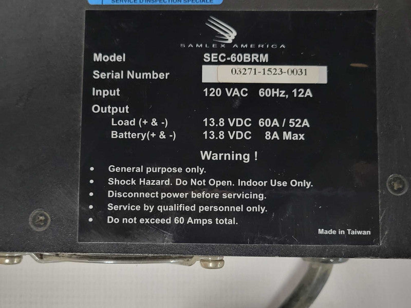 Samlex America SEC-60BRM Rackmount Regulated 60 Amp Switching PSU, READ _