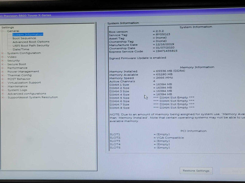Dell Precision T5820 Workstation 14C i9-9940X 64GB RAM Quadro P400 _