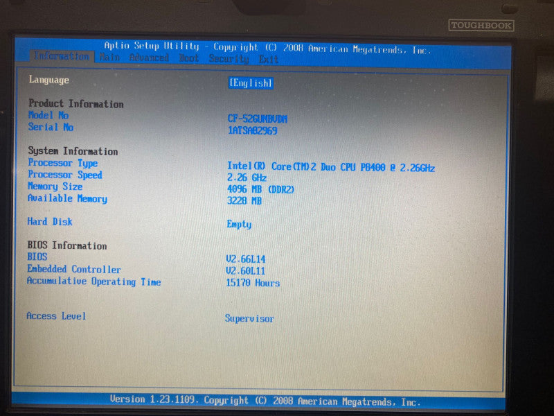 Panasonic ToughBook CF-52 Intel Core 2 Duo P8400 4GB RAM NO HDD NO CADDY!