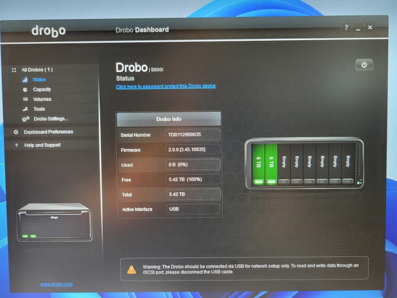 Data Robotics Drobo B800i 8-Bay NAS with 2x 6TB Hard Drives, READ _