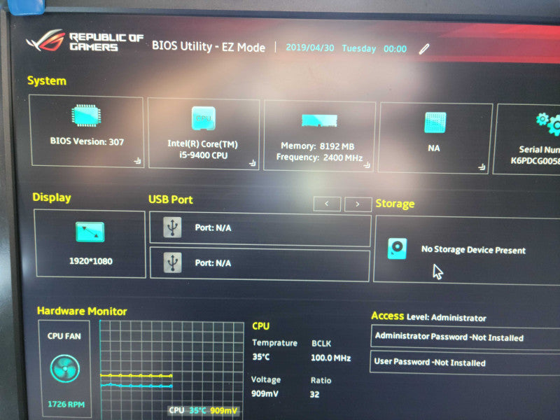 Intel Core i5-9400 | ASUS FX10CS-GL10CS ROG | 8GB RAM