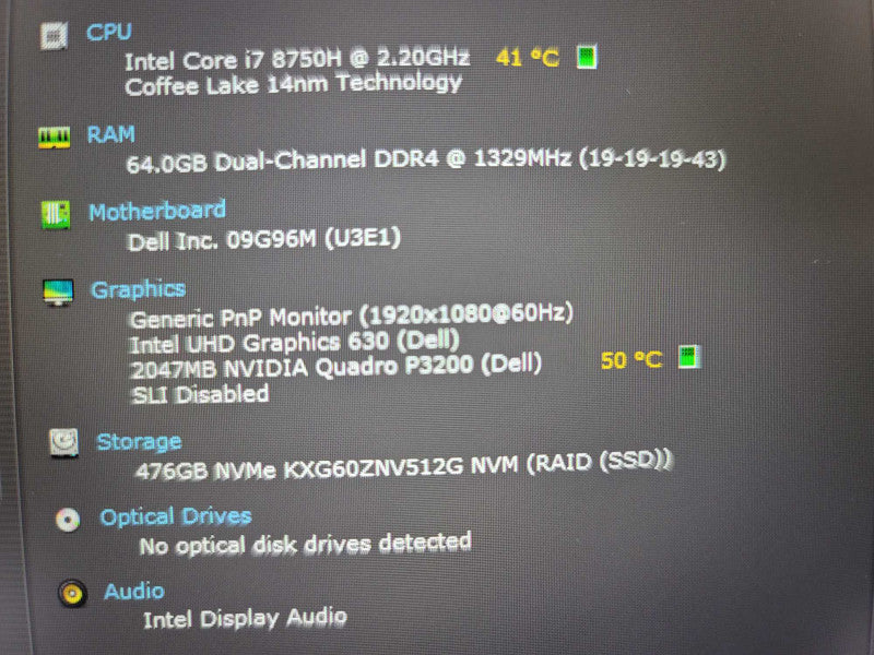 Dell Precision 7730 i7-8750H, 64GB DDR4, 2GB Quadro P3200, 512GB m.2