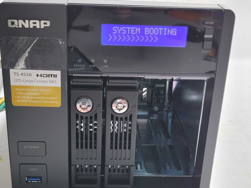 QNAP 4-Bay Network Attached Storage TS-453A, 2x HDD Trays, READ _