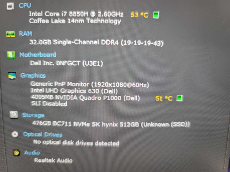 Dell Precision 5530 i7-8850H, 32GB DDR4, 4GB Quadro P1000, 512GB m.2  Q