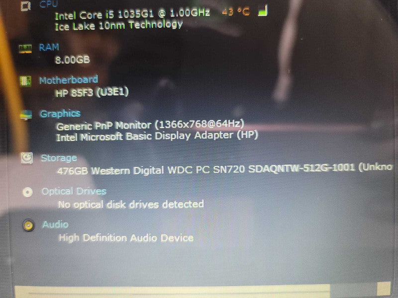 HP Laptop 15-dw2017ca, i5-1025G1 @ 1.00GHz, 8GB DDR4, 512GB m.2