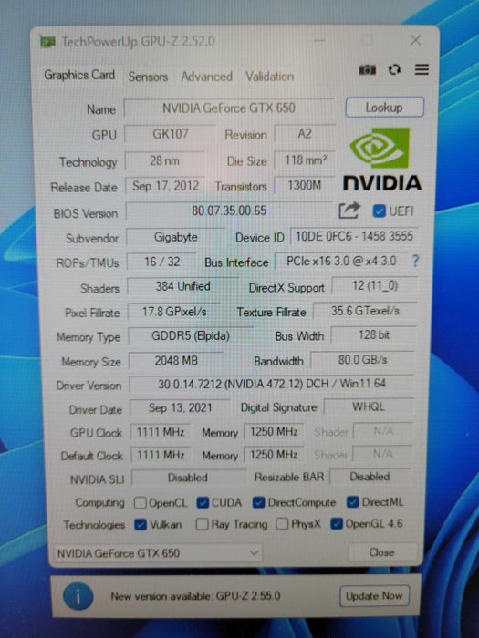 GIGABYTE NVIDIA GTX 650 2GB