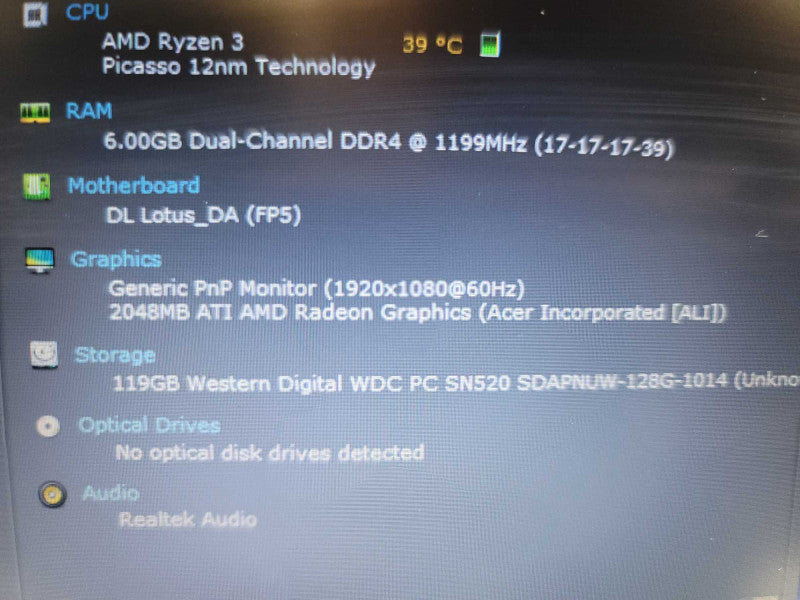Acer Aspire 3 AMD Ryzen 3, 6GB DDR4, 2GB ATI AMD Radeon Graphics, 128GB m.2