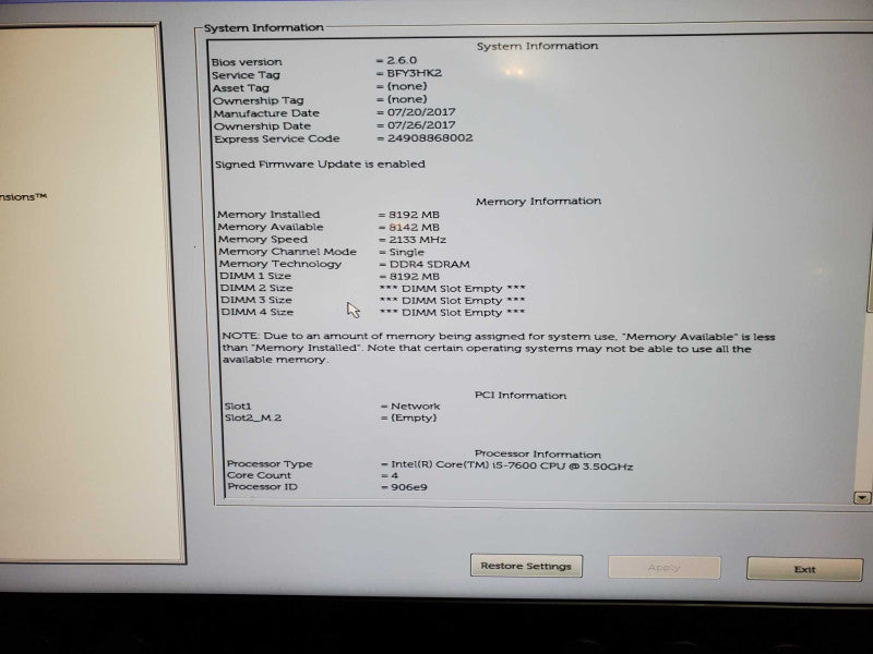 Dell Precision 5720 AIO i5-7600 8GB DDR4 NO HDD *READ @