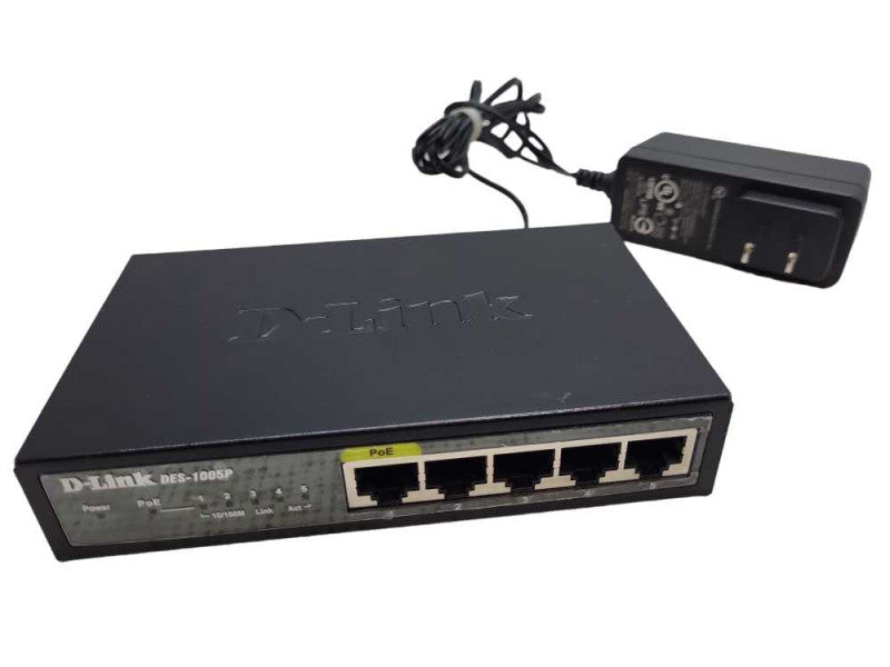 D-Link DES-1005P 5-Ports 10/100 Ethernet Network Switch w/ 1 PoE Port & Power &