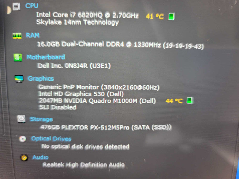 Dell Precision 5510 i7-6820HQ, 16GB DDR4, 2GB Quadro M1000M, 512GB, NO AC Q