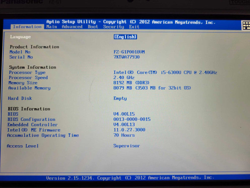Toughbook Fz-G1 - Core i5-6300U | 8GB RAM | NO HDD | NO PWR ADPTR (70HRS)