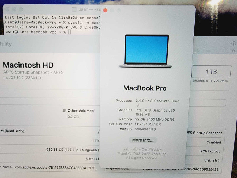 Apple Macbook Pro 2019 15\\" Core i9-9980HK @ 2.4GHz 32GB DDR4 1TB SSD Radeon Pro 560X 4GB [Read] (