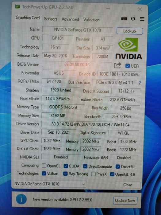 ASUS NVIDIA GTX 1070 8GB (DUAL FAN)