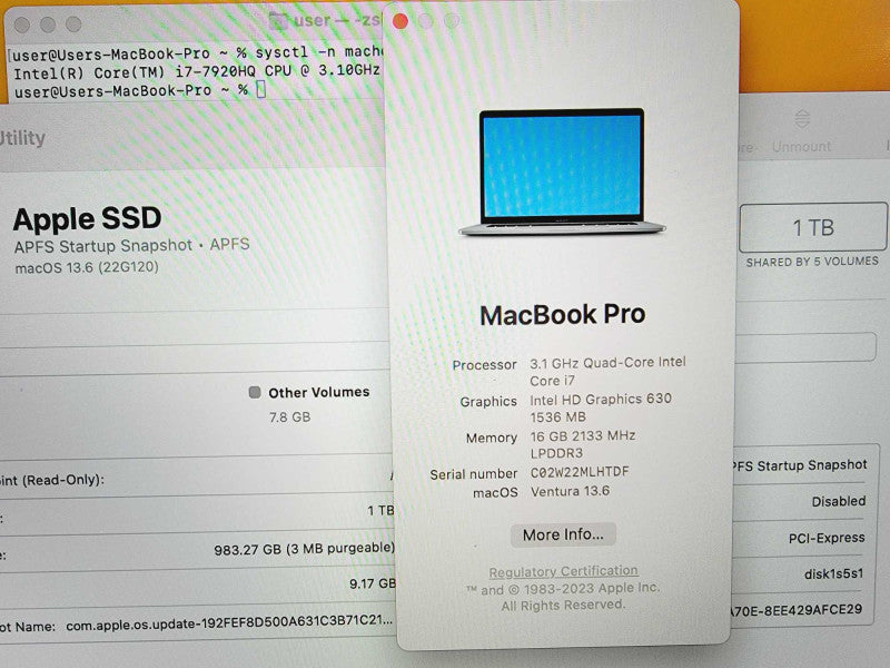Apple Macbook Pro 2017 15\\" Core i7-7920HQ @ 3.1GHz 16GB DDR3 1TB SSD Radeon Pro 560 4GB [Read] (