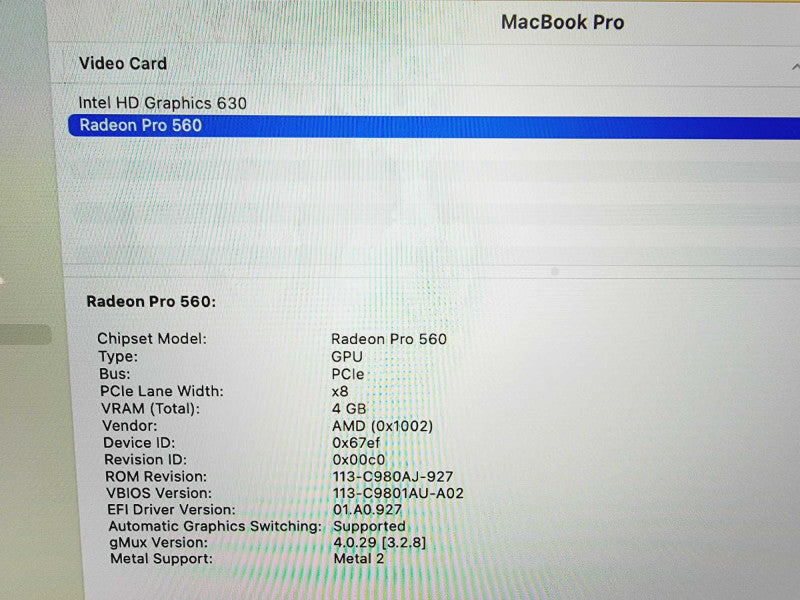 Apple Macbook Pro 2017 15\\" Core i7-7920HQ @ 3.1GHz 16GB DDR3 1TB SSD Radeon Pro 560 4GB [Read] (