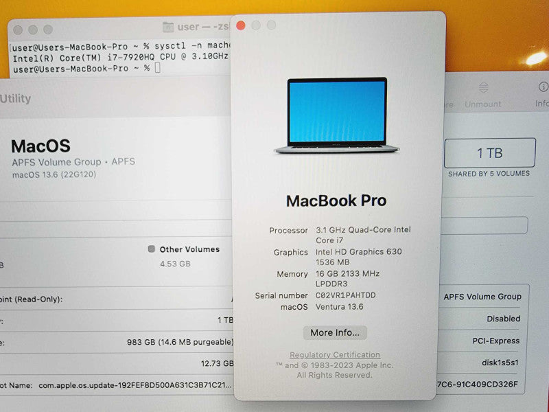 Apple Macbook Pro 2017 15\\" Core i7-7920HQ @ 16GB DDR3 1TB SSD Radeon Pro 560 4GB [Read] (