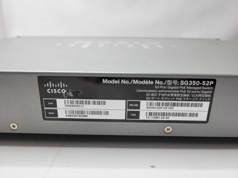 Cisco SG350-52P 52-Port Gigabit PoE Managed Switch SG350-52P-K9, READ _