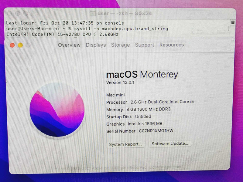 Apple Mac Mini 2014 Core i5-4278U @ 2.6GHz 8GB DDR3 1TB HDD (