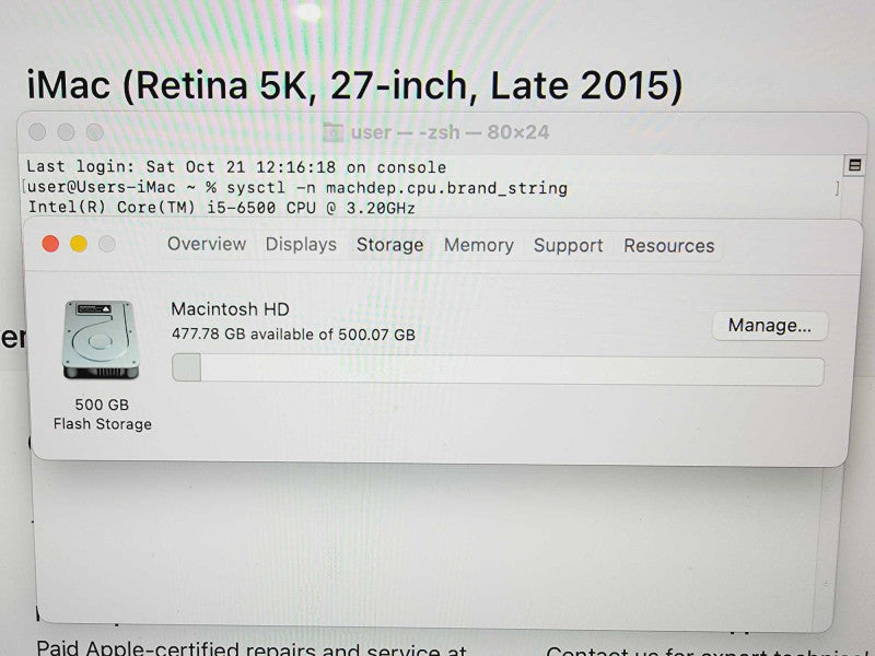 Apple iMac Retina 5K 2015 27\\" Core i5-6500 @ 3.2GHz 16GB DDR3 500GB SSD Radeon R9 M390 2GB (