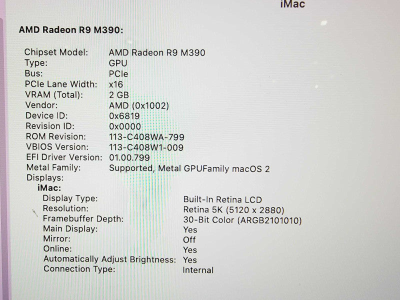 Apple iMac Retina 5K 2015 27\\" Core i5-6500 @ 3.2GHz 16GB DDR3 500GB SSD Radeon R9 M390 2GB (