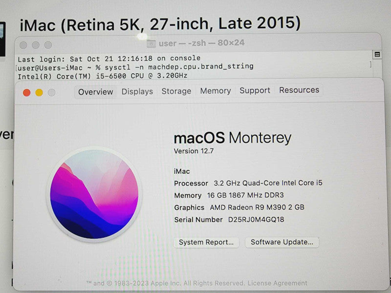Apple iMac Retina 5K 2015 27\\" Core i5-6500 @ 3.2GHz 16GB DDR3 500GB SSD Radeon R9 M390 2GB (