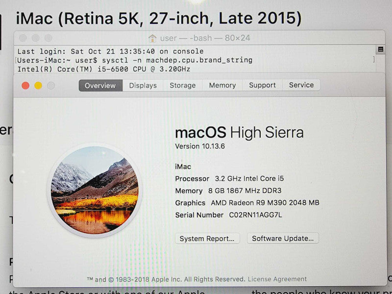 Apple iMac Retina 5K 2015 27\\" Core i5-6500 @ 3.2GHz 16GB DDR3 24GB SSD Radeon R9 M390 2GB [Read] (