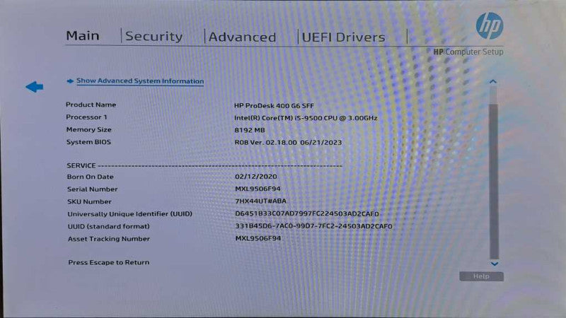 HP ProDesk 400 G6 SFF i5-9500 @ 3.00GHz 8GB DDR4 No HDD/OS )