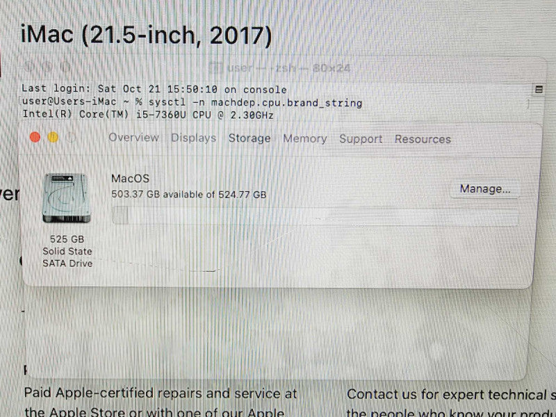 Apple iMac 2017 21.5\\" Core i5-7360U @ 2.3GHz 16GB DDR4 500GB SSD [Read] (