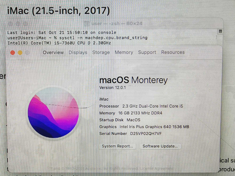Apple iMac 2017 21.5\\" Core i5-7360U @ 2.3GHz 16GB DDR4 500GB SSD [Read] (