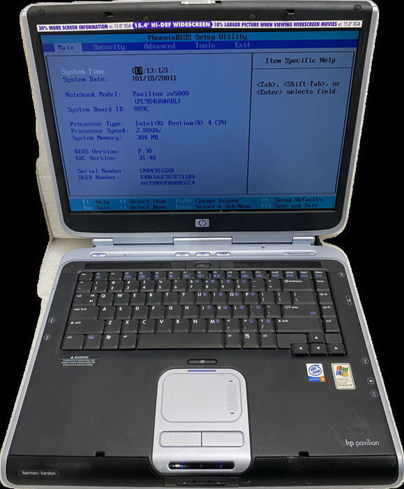 HP Pavilion ZV5000 Vintage Laptop Pentium 4 CPU 384MB RAM NO HDD