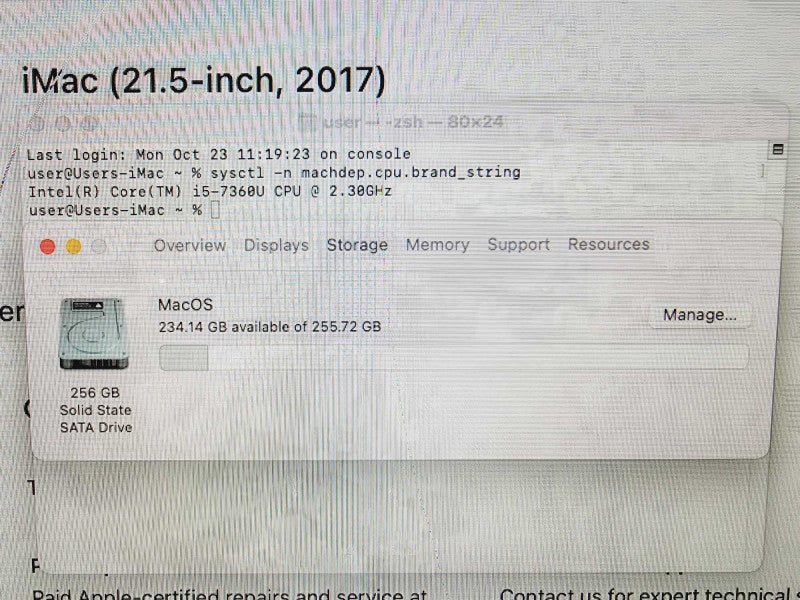 Apple iMac 2017 21.5\\" Core i5-7360U @ 2.3GHz 16GB DDR4 250GB SSD [Read] (