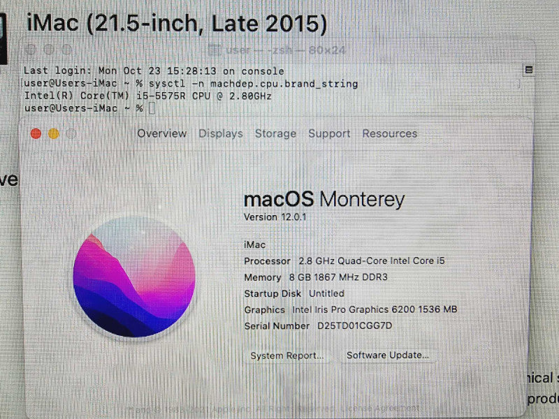 Apple iMac 2015 21.5\\" Core i5-5575R @ 2.8GHz 8GB DDR3 1TB HDD (