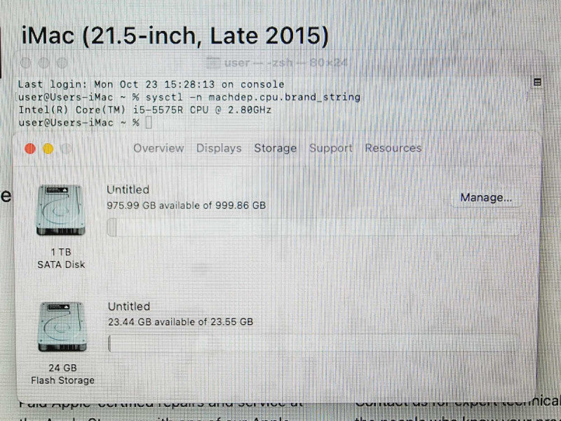 Apple iMac 2015 21.5\\" Core i5-5575R @ 2.8GHz 8GB DDR3 1TB HDD (