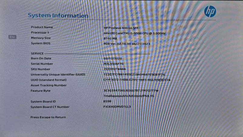 HP ProDesk 400 G6 SFF i5-9500 @ 3.00GHz 8GB DDR4 No HDD/OS *READ* )